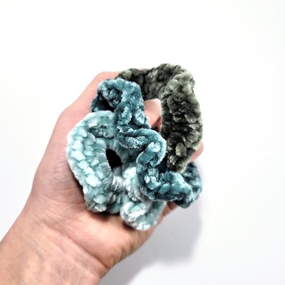 Velvet Scrunchie Set of 3 Earth Tones Sage Green Tropical Mint 3 Pack Gift Set - Picture 2 of 7